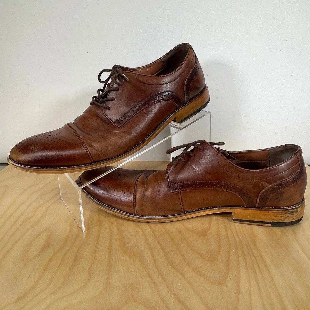 Stacy Adams Mens Leather Oxford‎ Dress Shoes Brogue Wingtip Brown 11.5M